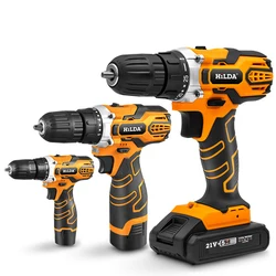 12V 16.8V 21V Cordless Power Drill Lithium Battery Impact Drill Rechargeable Two-Speed 1400 RPM 25N.M DIY Driver Power Tools