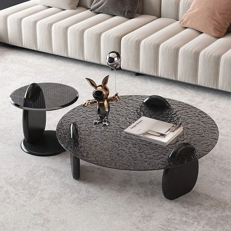 

Transparent Glass Coffee Table Trau Modern Black Round Living Room Side Table Nordic Minimalist Mesa Centro Salon Furniture