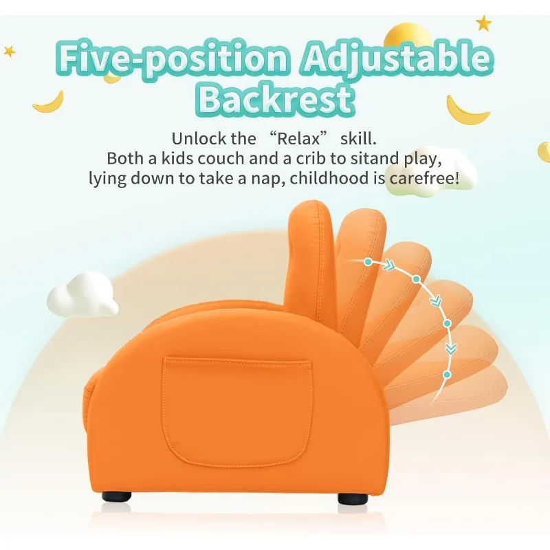 Kids Couch, Toddler Chair with Ottoman, Toddler Couch with 5 Adjustable Backrests, Leatherette Sofa Chair is Waterproof 3