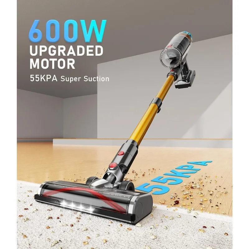 Cordless Vacuum Cleaner 600W 55Kpa Stick Vacuum,Up to 55Mins, Vacuum Cleaners for Home Rechargeable Wall Mount OLED Color Screen 2