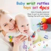 4PCS Baby Rattles Toys 0-12 Months Baby Toys Animal Socks Wrist Strap Sock Set Rattle Baby Foot Socks Sensory Toys for Babies 2