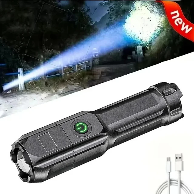 LED Flashlight USB Rechargeable Waterproof Telescopic Zoom Tactical Light For Outdoor Fishing Hunting Camping Emergency Lighting