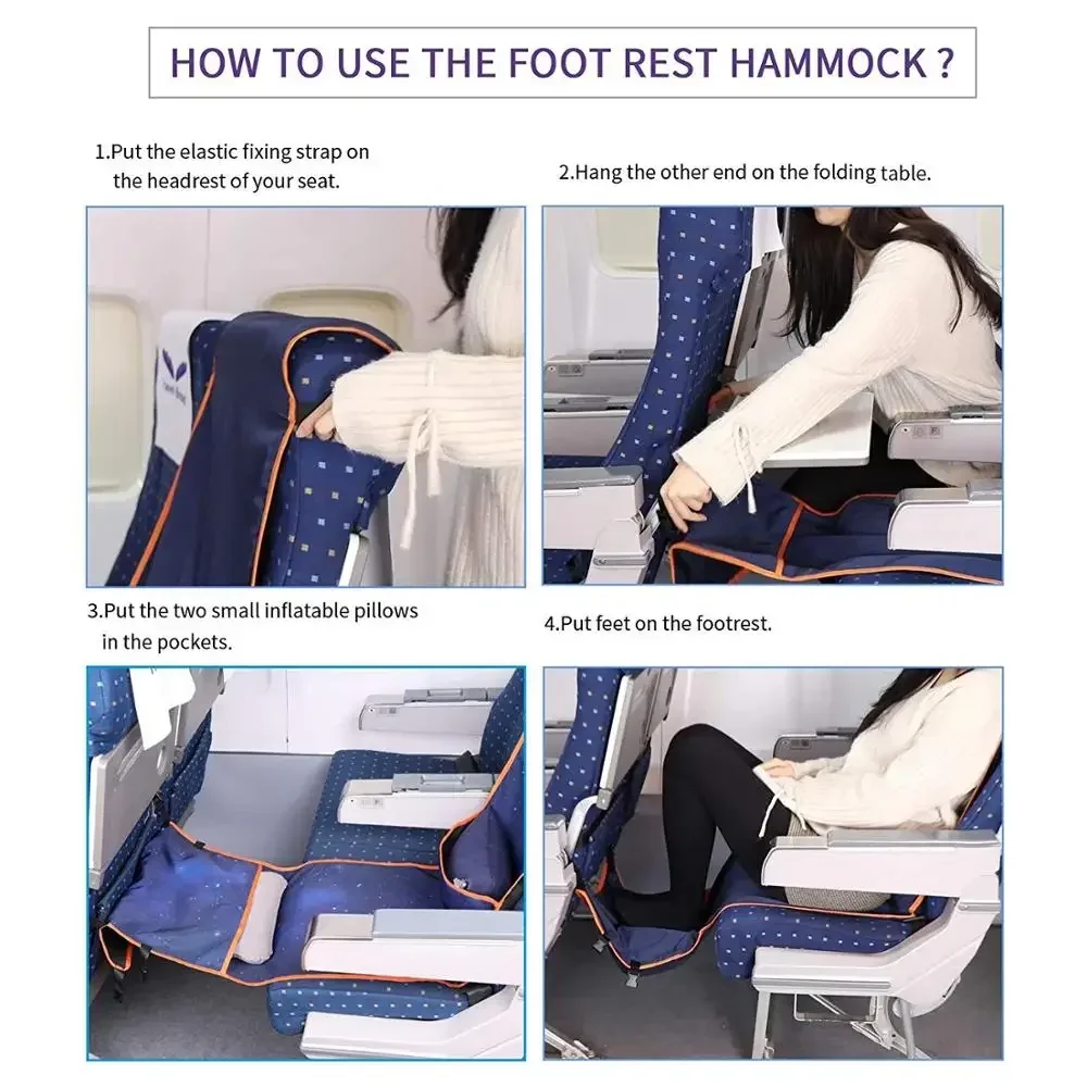 Adjustable Footrest Hammock with Inflatable Pillow Seat Cover for Planes Trains Buses Swing Chair Outdoor Chair Travel 5