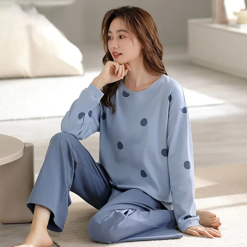 2024 New Pure Cotton Pajamas Women Spring Autumn Long Sleeved Bowknot Sleepwear Sets Large Sizes Winter Falbala Loose Homewear