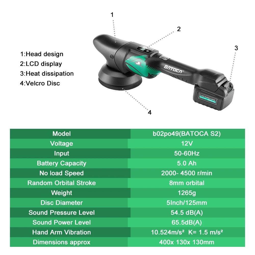 BATOCA S2 Cordless Polisher Car Buffer Polisher with 2pcs 5Ah Batteries LCD  Screen Display 2000- 4500 RPM Smart Tool - AliExpress