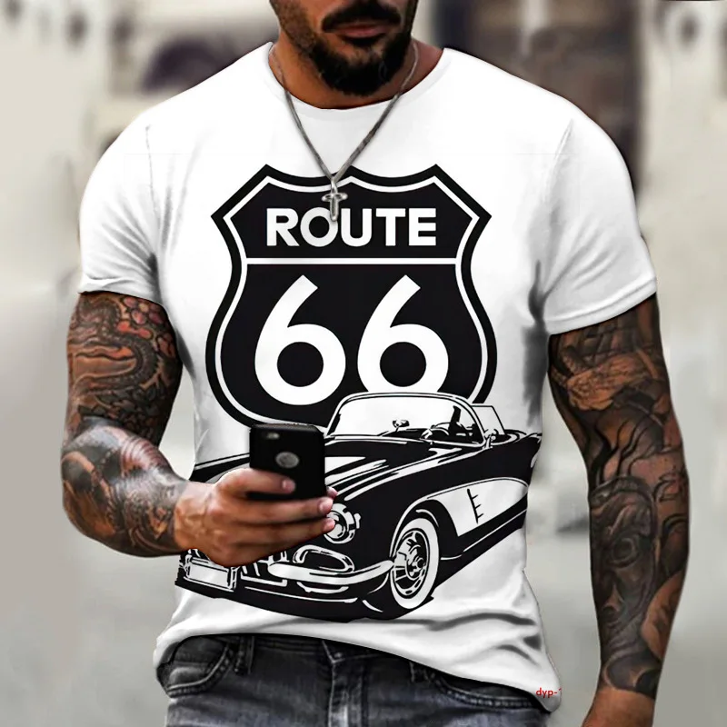 

Summer New Male Tshirts Of Large Sizes Vintage Loose Clothing Short Fashion America Route 66 Printed Letters The Red Breathable