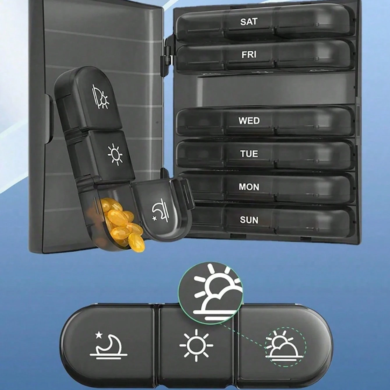 1PC Weekly Pill Box Morning, Noon and Night 7 Days 21 Compartments Large Capacity Pill Box Medicines Portable Plastic Dividers