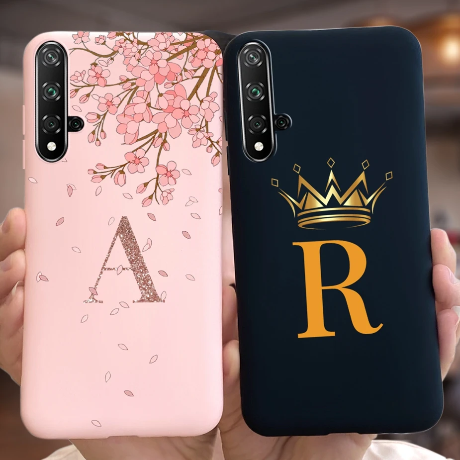 Pro Huawei nova 5T pouzdro roztomilá koruna dopisy obal měkké TPU telefon pouzdro pro Huawei nova 5T 5 T nova5t obal uctívat 20 honor20 tlumič