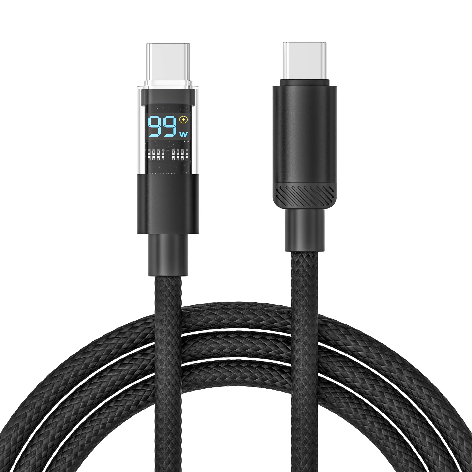 100W Superschnelles Laden, horizontaler Bildschirm, transparentes digitales Display, Stromkabel für Mobiltelefone, geeignet für PD, geflochtenes Kabel