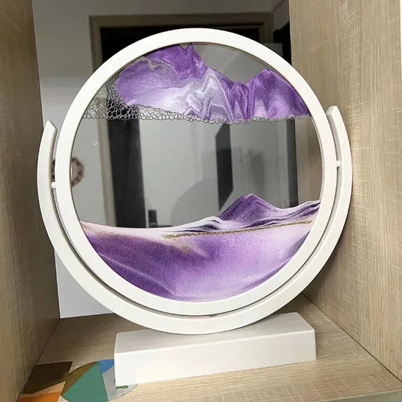 3D Moving Sand Picture Art Hourglass White Rotatable Frame Round Glass Sea Deep Sandscape Sandglass Quicksand Home Decor Gifts