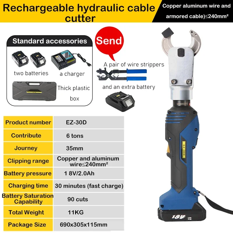 Pince Hydraulique électrique Rechargeable – Coupe-câble 18V 4.0Ah – 250KN