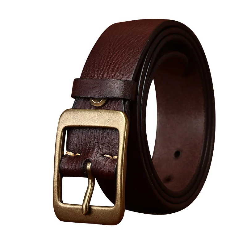 Men's genuine leather belt, 3.8cm thick vintage luxury belt with copper buckle and genuine leather
