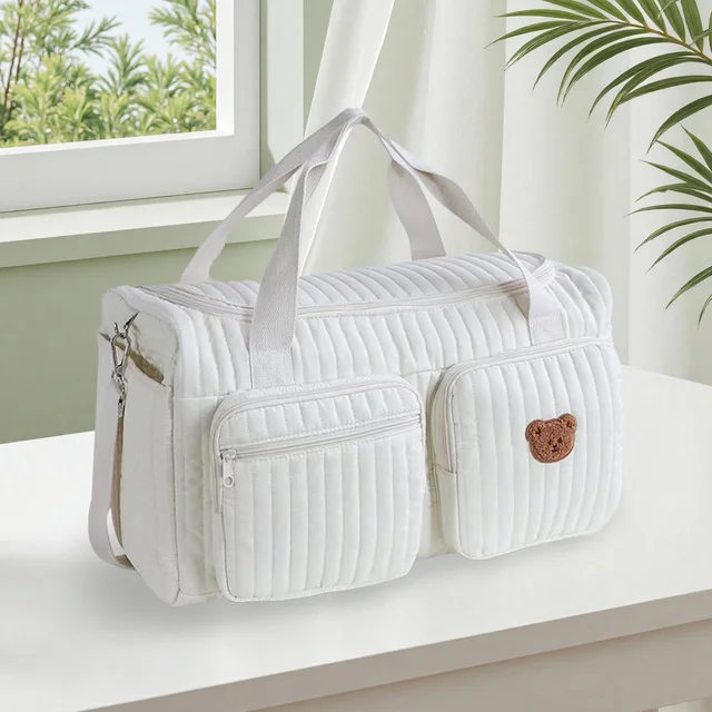 Quilted Baby Diaper Bag Large Capacity Duffle Bag Weekender Bag for Hospital and Weekender Travel 3