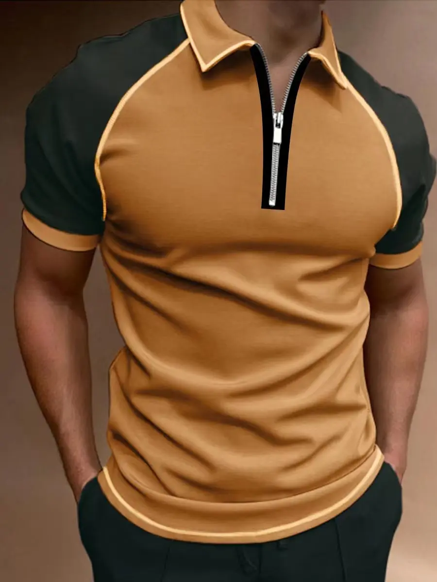 

New Men T-shirt Summer Slim Fitting Daily Wear Short Sleeved Patchwork Color Matching T-shirt Short Sleeve Men Top
