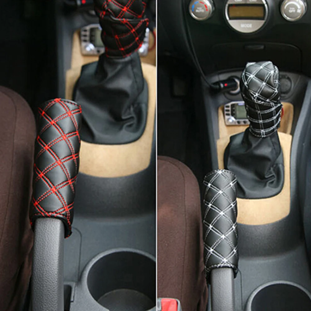 2Pcs Car Gear Shift Knob Cover Antiskid Sweat Absorption Hand Brake Gear Head Cover