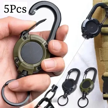 Outdoor Retractable Steel Wire Rope Buckle Spring Key Ring Heavy Duty Pull Reel Carabiner,Sporty Retractable Keychain 1
