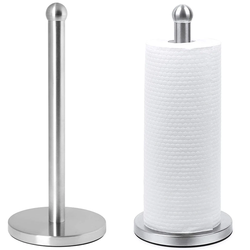 Countertop Stainless Steel Paper Towel Holder , Tear Kitchen Paper Towel With Heavy Base For Standard Rolls Durable