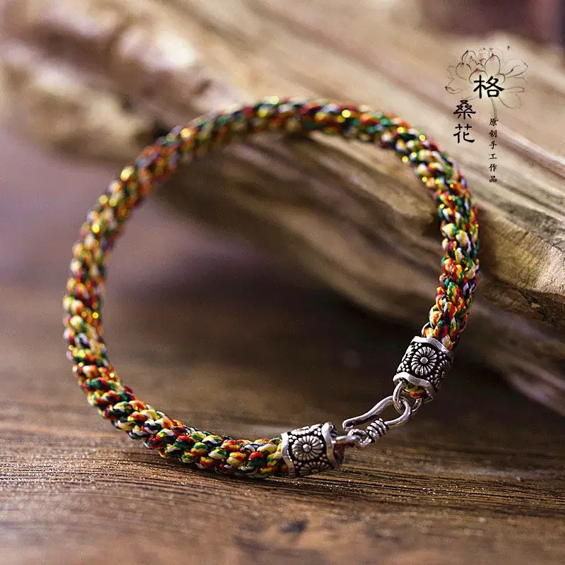 

2024 Year of Life Handmade Woven Colorful Red Rope Bracelet S925 Silver Men's and Women's Peace Hand Rope Foot Rope for Tai Sui