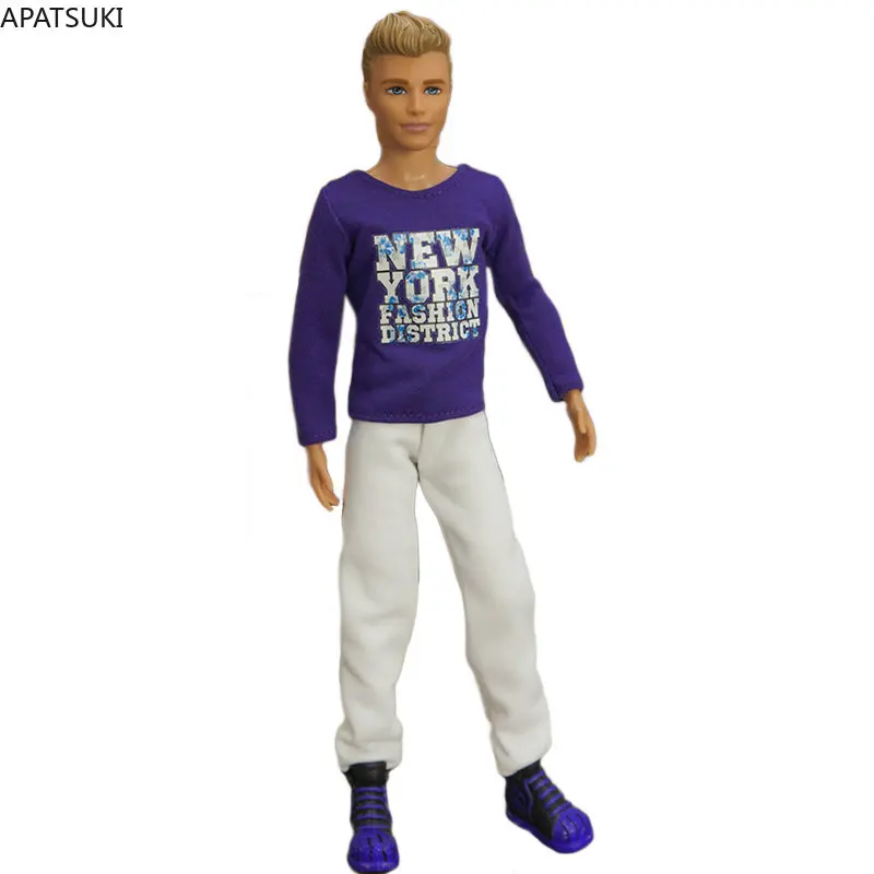 Blu Scuro 1/6 Vestiti Per Bambole Per Ken Boy Doll Outfit T-Shirt Pantaloni Lunghi Bianchi Pantaloni Per Barbie Boyfriend Ken Accessori
