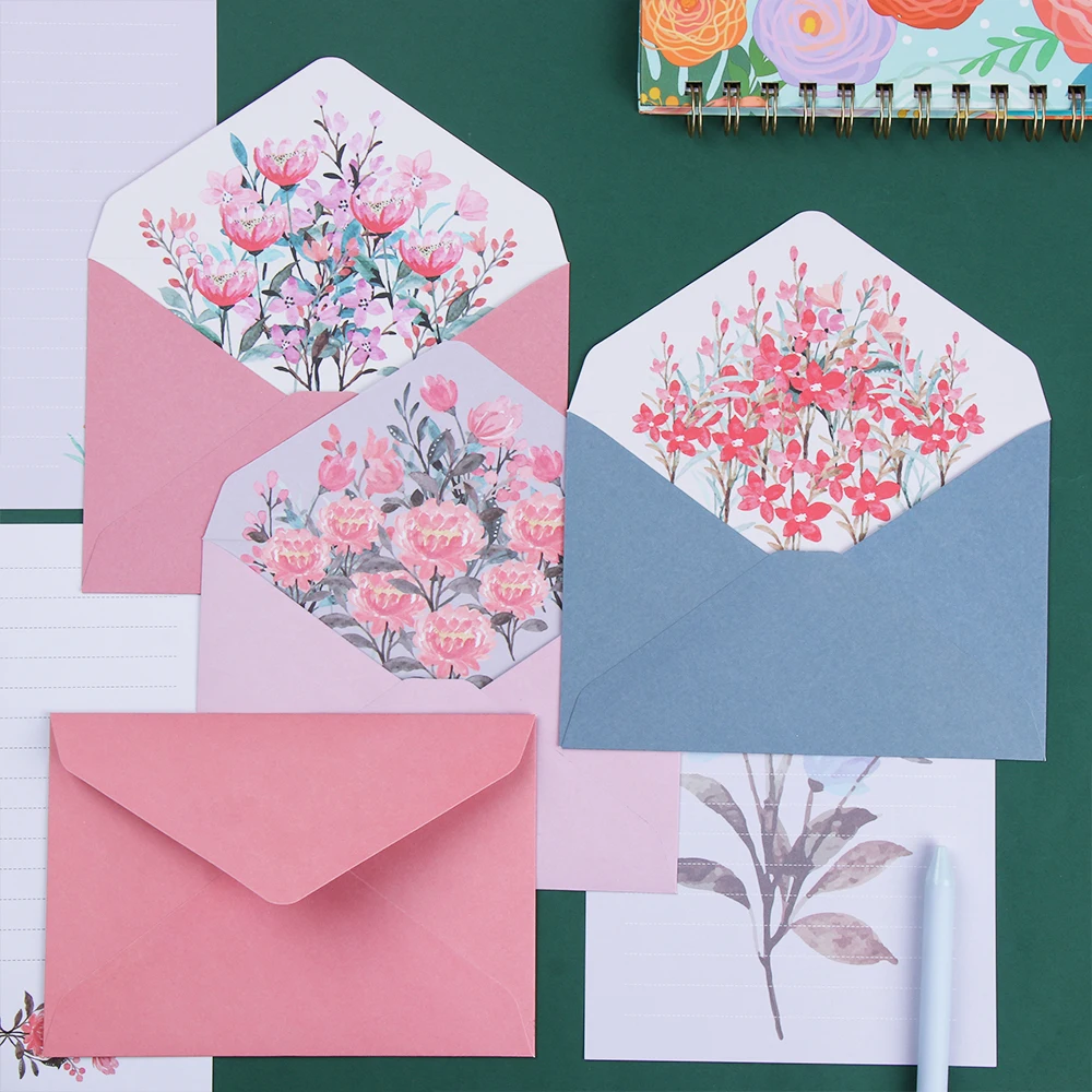 6PCS Letter Envelopes Set Printed Flower Floral Pattern Paper Greeting Invitation Card Love Note Office School Stationery Gift