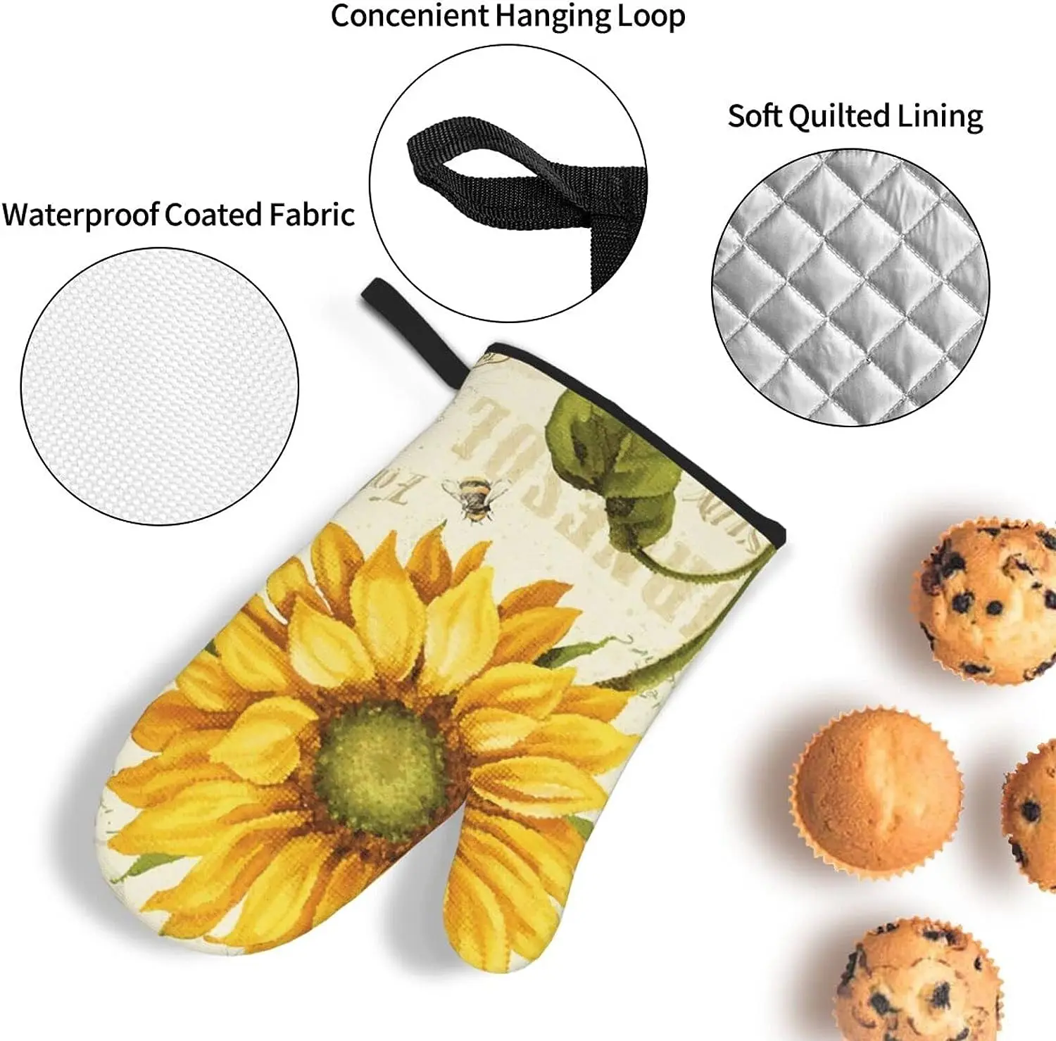 Sunflowers Oven Mitts and Pot Holders 4 Pcs Sets Heat Resistant Gloves for Kitchen BBQ Cooking Baking Grilling