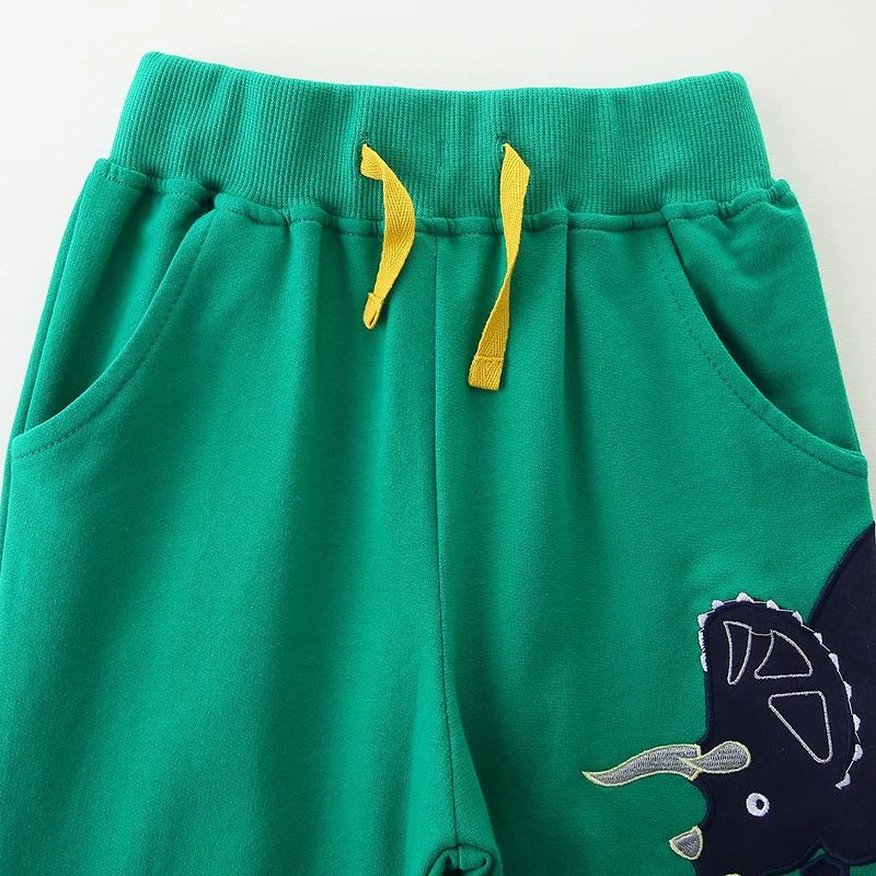 Green Autumn Pants Children'Clothing Embroidery Cartoon Dinosaurs Trousers Cotton Baby Boys Kids Clothes Sweatpants