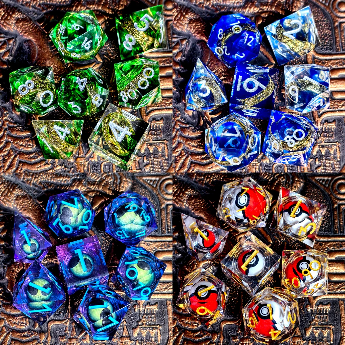 Spinning Dragon Eye DnD Dice Set, 7-Piece Polyhedral Resin Dice, Light Purple RPG Dice for Dungeons & Dragons, Tabletop Games
