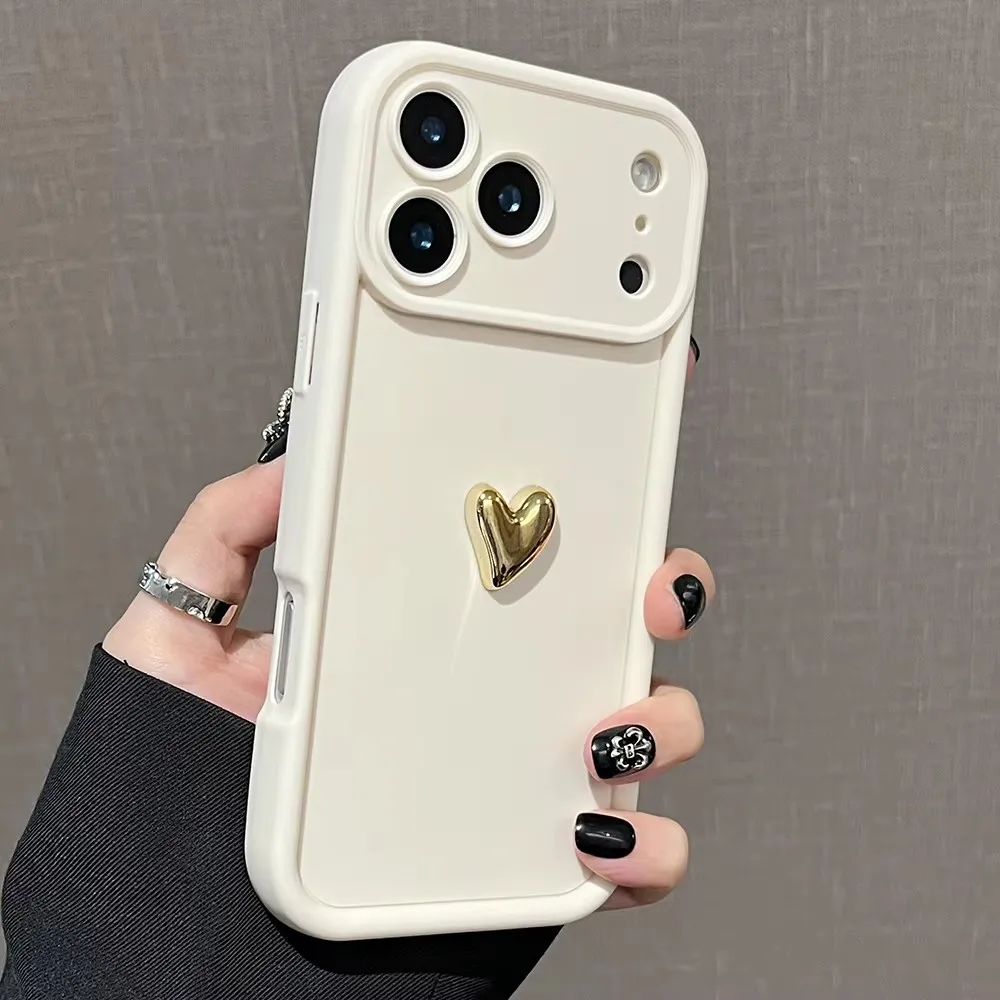 Elegant 3D Gold Love Heart Matte Phone Case Cover