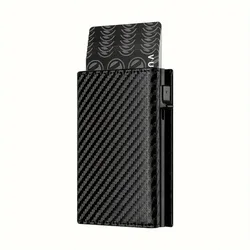 Men's Minimalist RFID Blocking Wallet with Zippered Coin Compartment and Automatic Pop - up Card Holder (Carbon Fiber)