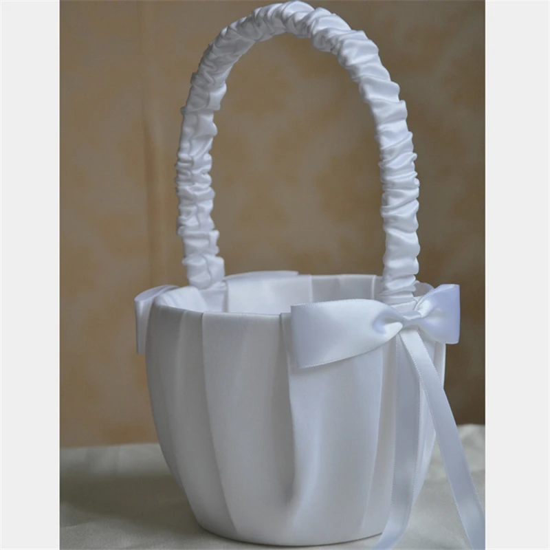 Weißer Blumenkorb für Mädchen, schlichter Hochzeitskorb mit Perlen für Blumenbraut/Kinder, handgehaltener Korb für Hochzeitszeremonie, Partydekorationen – Detail 10