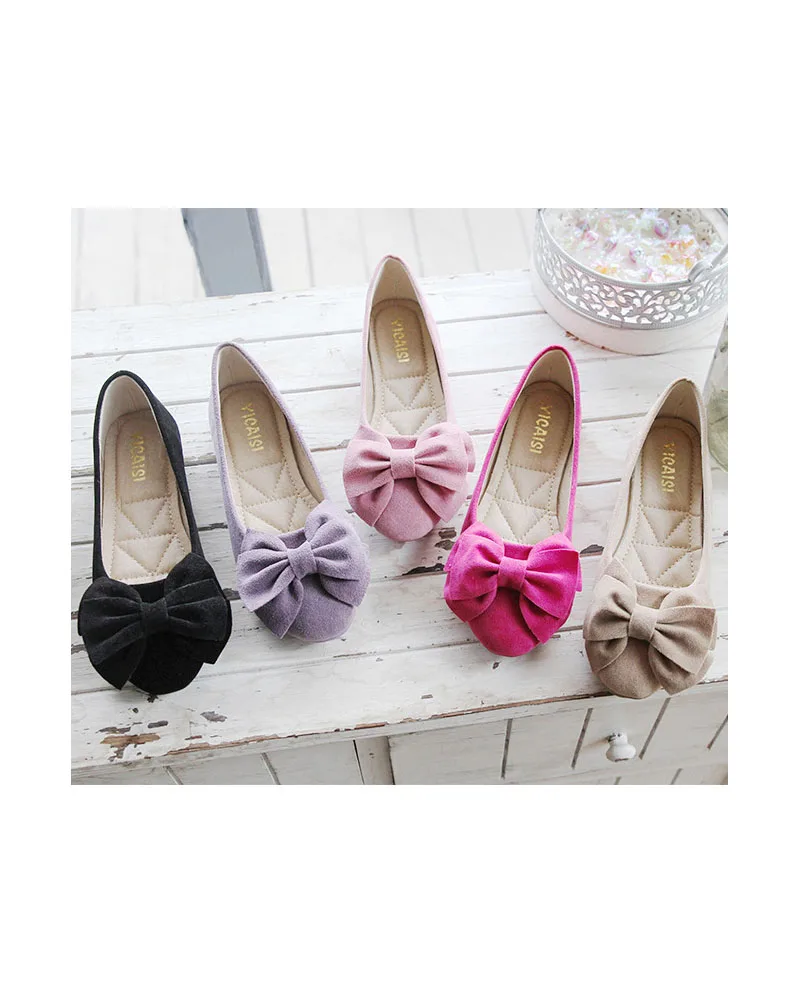 Women's Shoes Round Head Frosted Bowknot Casual Dressy Flats Slip On 36-43