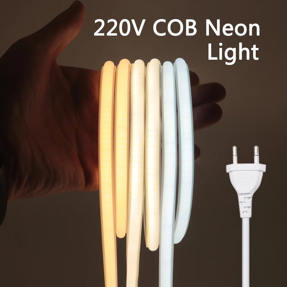 

COB LED Neon Light AC220V 288Leds/m High Bright FOB COB LED Strip Tape Lights IP67 Waterproof Ribbon CRI RA90 Linear Lighting
