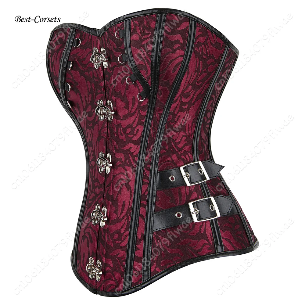 Corset for Women Bustier Faux Leather Corset Top Steampunk Gothic Corset Red