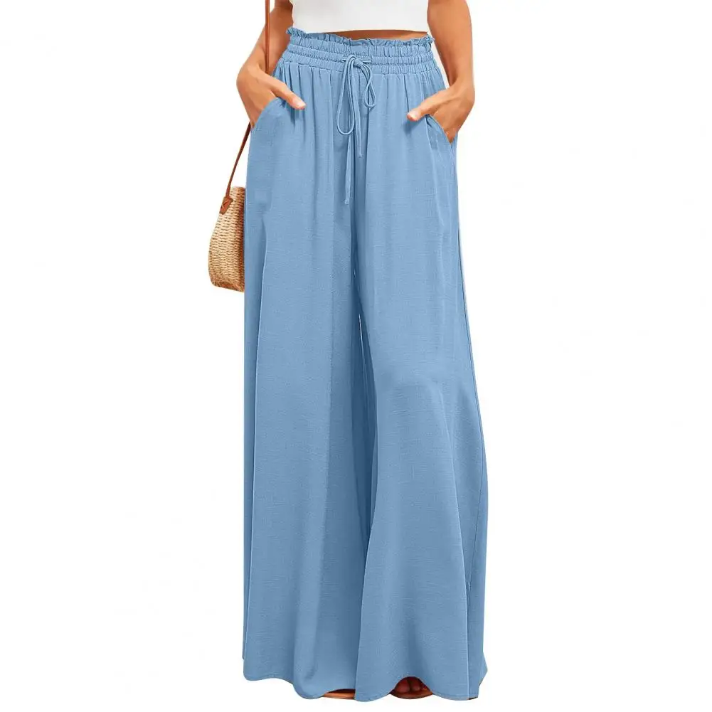 

Women Wide-leg Pants Stylish Women's Wide Leg Pants with Side Pockets High Elastic Waist for Dating Dance Loose Fit Culottes