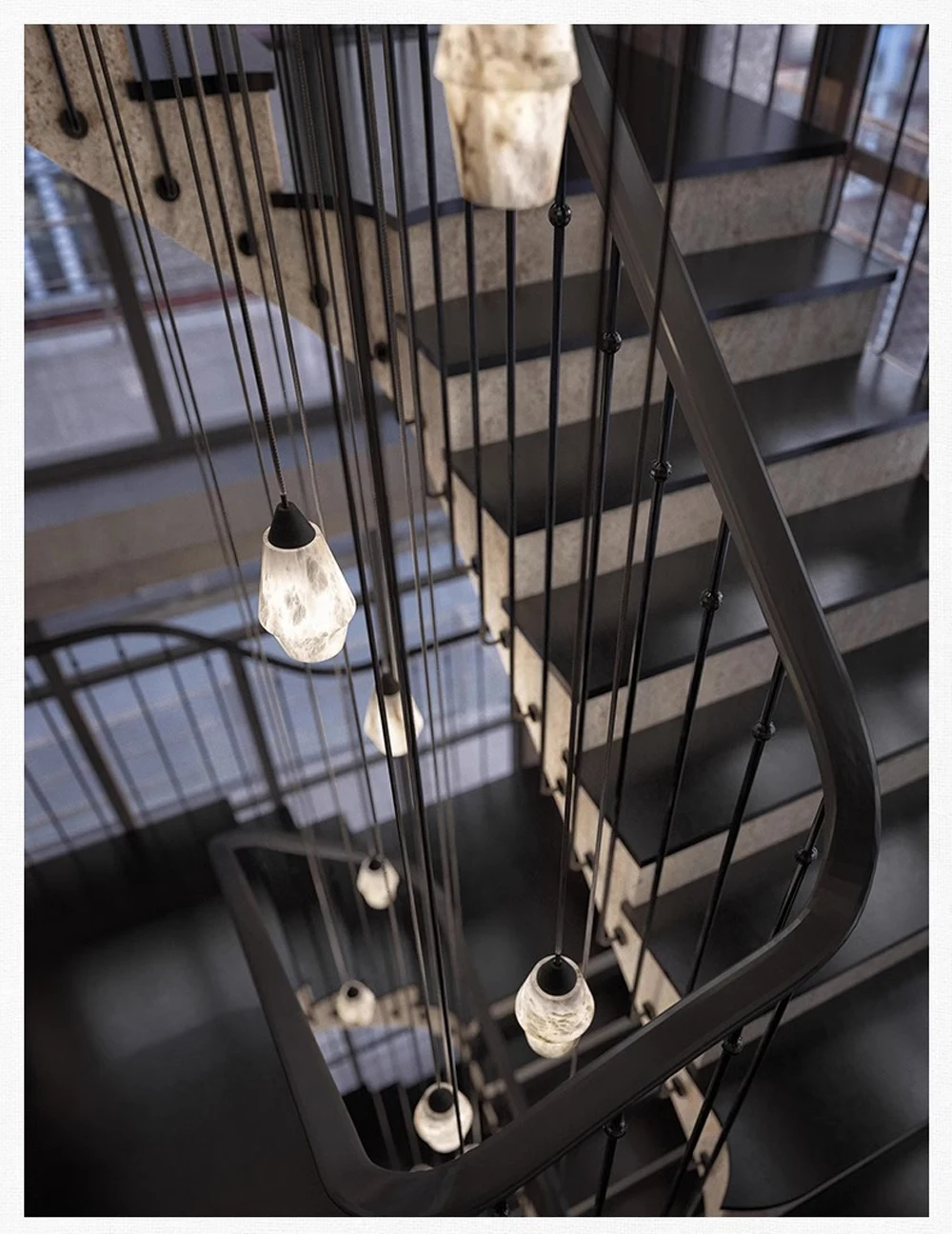 Moderne Stein Pendelleuchte Luxus Weiß Marmor Pendelleuchte Für Wohnzimmer Flur Kunst LED Esszimmer Hängeleuchte – Detail 11