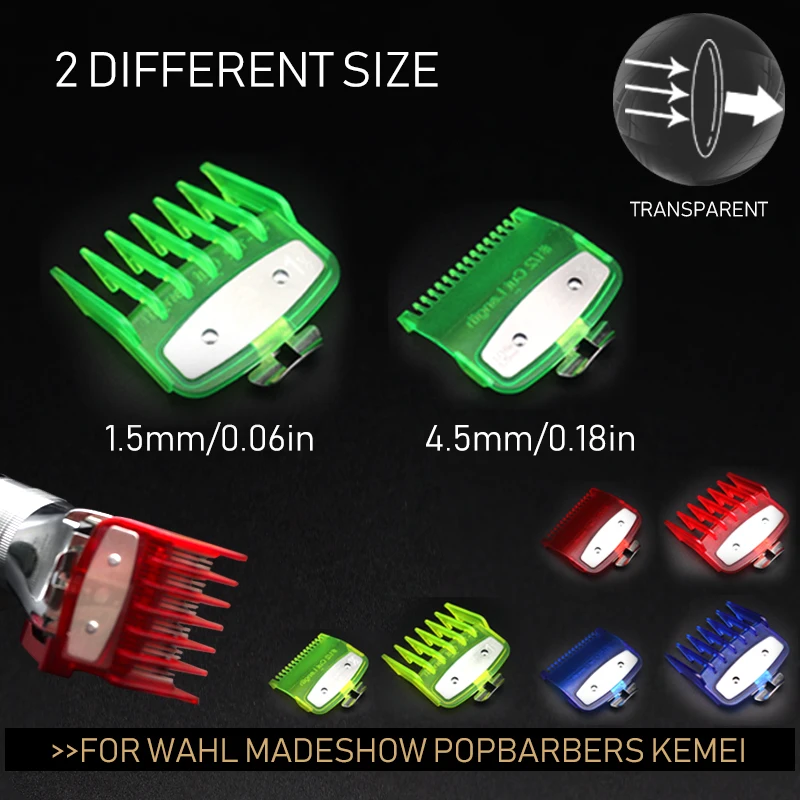 Professional Hair Clipper Guide 2Pcs 1.5mm/4.5mm Transparent Metal Buckle for Wahl Madeshow and JRL hair clipper hair trimmer