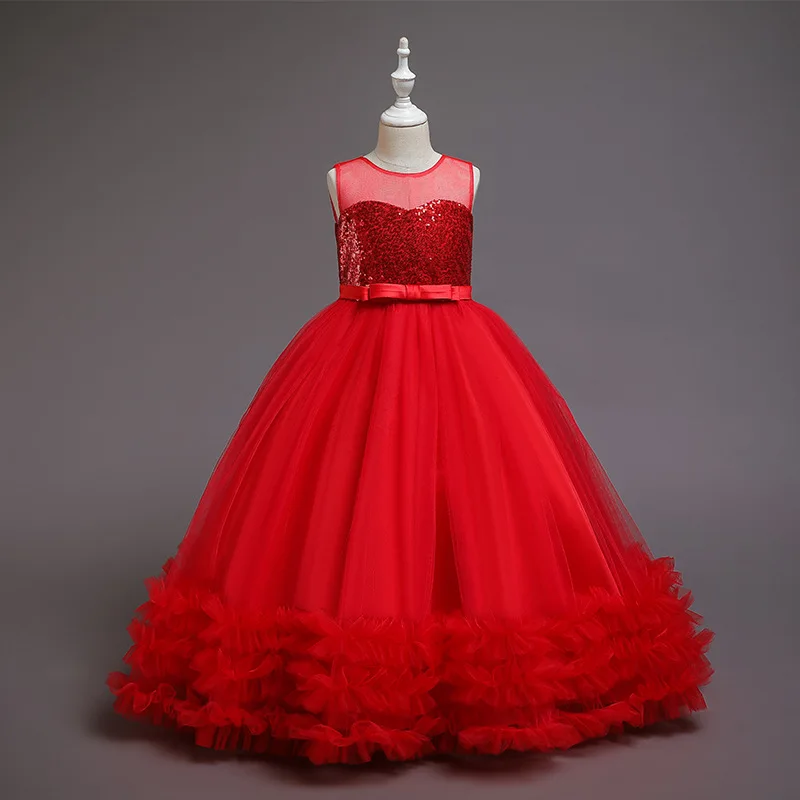 

Girls summer sequins embroidered bow elegant net gauze puffy dress wedding dress stage costume prom dress girl clothes sweet