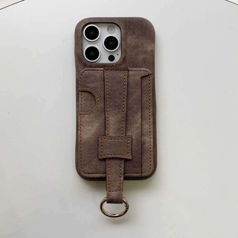 Luxury Denim Leather Wrist Strap Wallet with Card Holder and Shockproof Back Cover