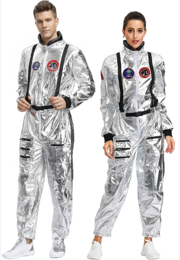 

Astronaut Costume Adult Women Men Silver Alien Spaceman Pilots Outfit Halloween Cosplay Fancy Dress