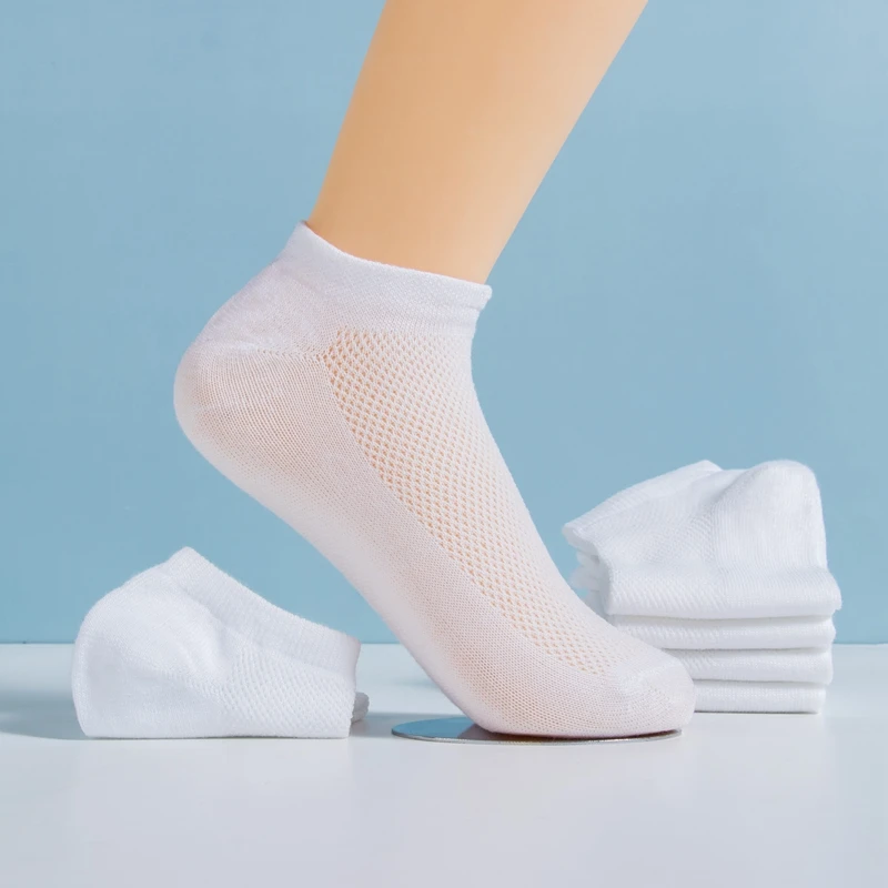 5Pairs/Lot Women‘s Summer Breathable Socks Solid Color Comfortable Soft Cotton Unisex Ankle White Black Sock