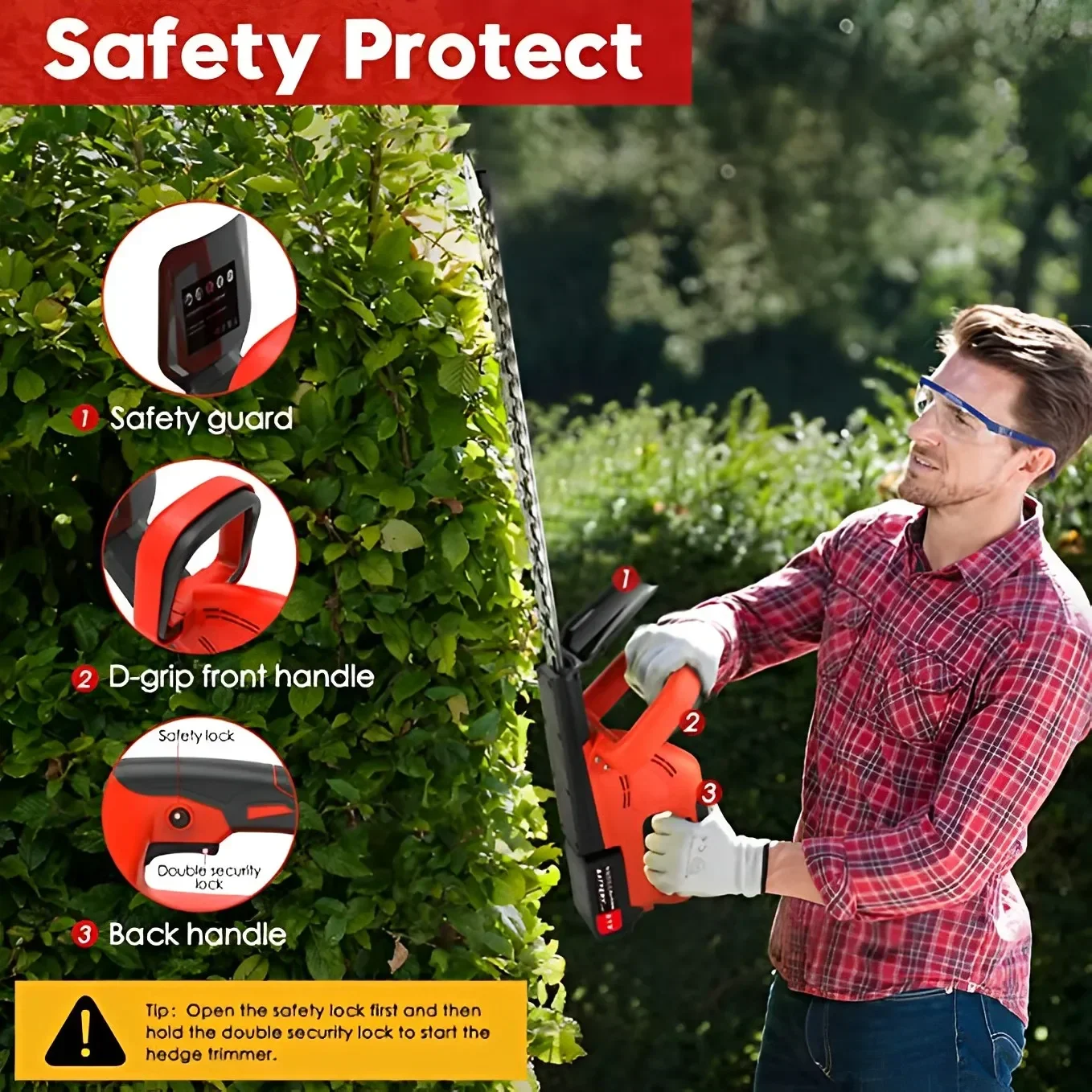 Cordless Hedge Trimmer 22 inch 21V 500W Hedge Trimmer with Dual Action Blade 3/5" Electric Cut Capacity for Bush Lawn Garden 5