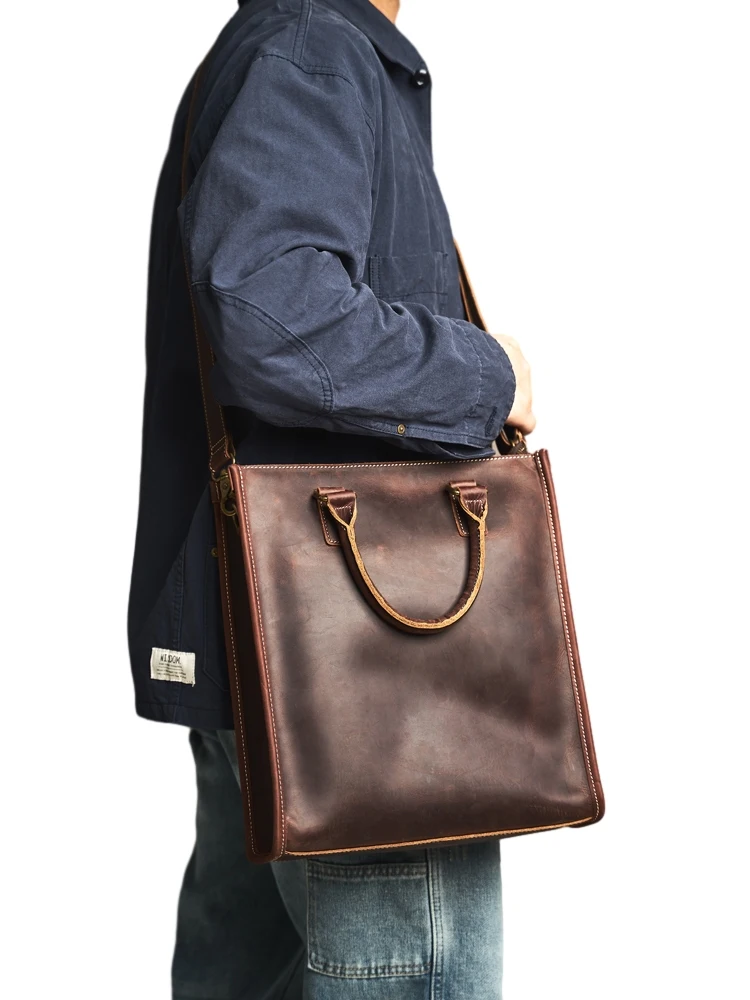Vintage Echtes Leder männer Schulter Tasche Große Kapazität Totes Männer Handtasche Mode-Business Aktentasche Männliche Schulter Messenger – Detail 3