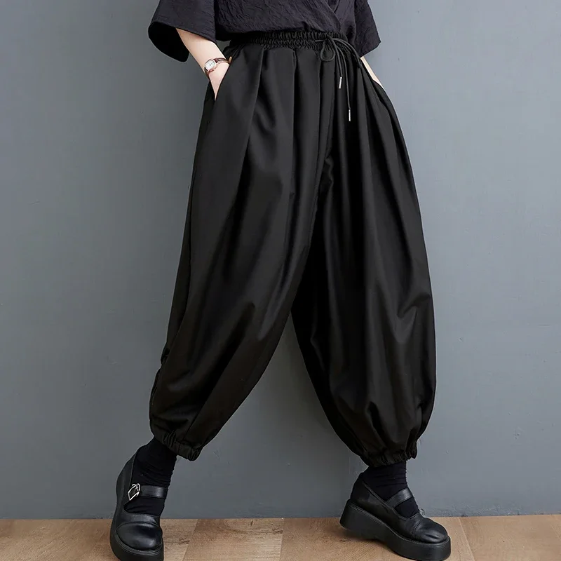 

Womens Casual Loose Cozy Lounge Pajama High Waisted Wide Leg Cargo Pants Baggy Casual Harem Pants Plus Size Drawstring Bloomers