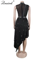 Znaiml Sexy Nightclub One Piece Outfit Romper Playsuit Women Birthday Diamonds Rhinestones Mesh Streamer Side Irregular Jumpsuit - Image 5
