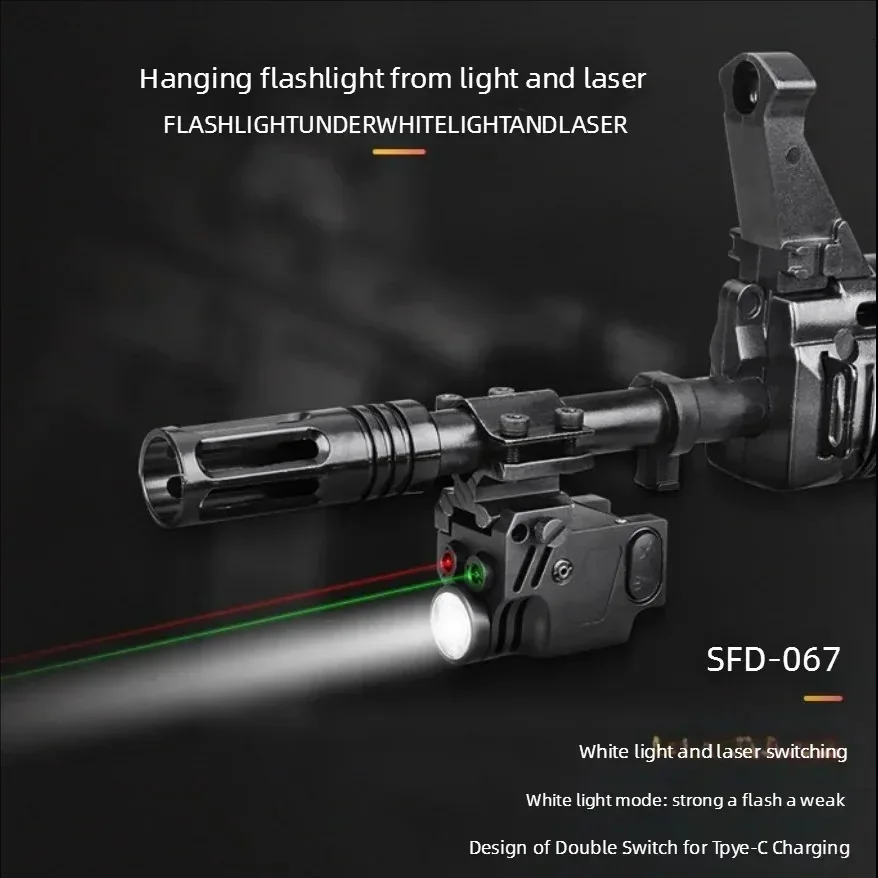 Tactical Aluminum Flashlight with Red and Green Laser for Outdoor Use