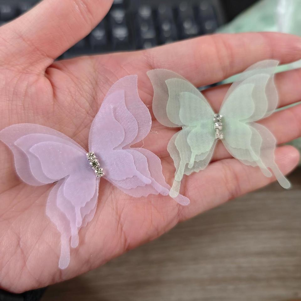 3Pcs 3D Butterfly Applique Organza DIY 5cm, Translucent Chiffon Sewing Embroidery Patch for Dress Scarf Craft Decoration