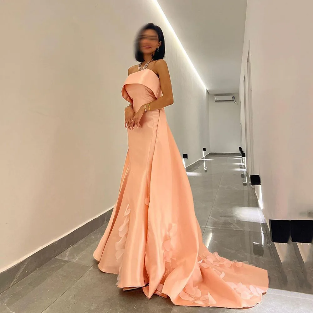 

Msikoods Orange Mermaid Evening Dresses 2024 Strapless Satin 3D Flower Women Prom Dress Long Formal Party Occasion Gowns
