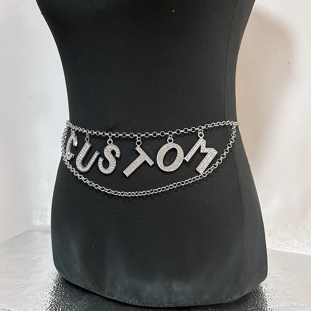 Rhinestone Letter Waist Chain Rhinestone Sexy Love Big Letter