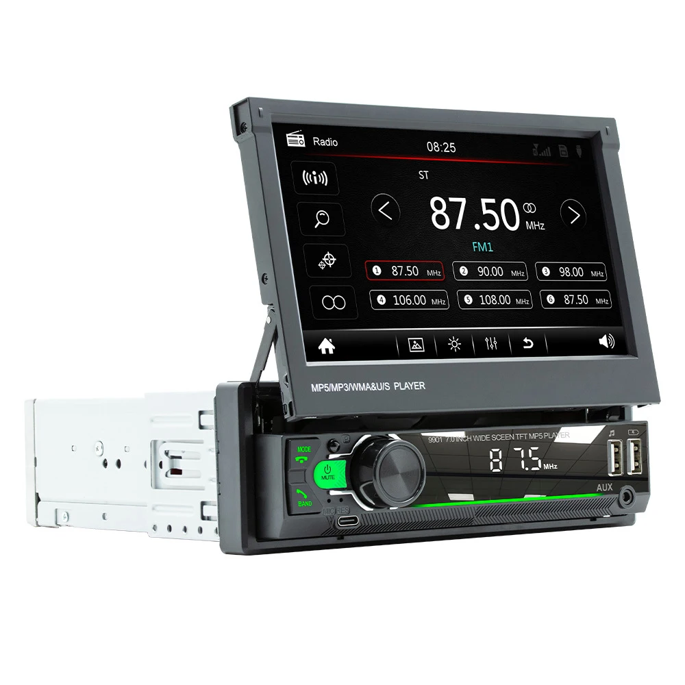 7-inch Retractable Screen Car MP5 MP4 MP3 Player BT 5.1 Car Locator Frequency Modulation Channel Radio AUX Audio Input car stereo mp3 mp4 player