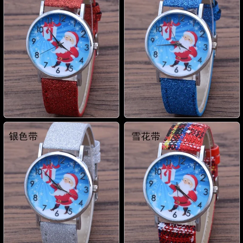 Santa Claus Women's Watches Casual Quartz Wristwatches Bright Color Leather Strap Watches Children Students Clock Gift Relogio 6